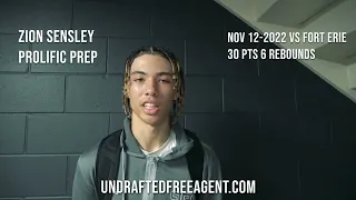 Zion Sensley Prolific Prep Nov 12-2022 vs Fort Erie | 30 pts and 6 rebounds