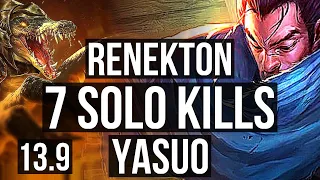 RENEKTON vs YASUO (TOP) | 9/0/2, 7 solo kills, 700+ games, Legendary | KR Master | 13.9