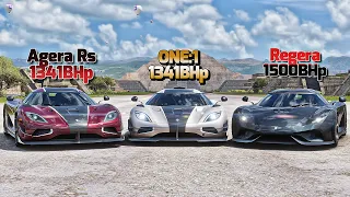 Forza Horizon 5 DRAG RACE: Koenigsegg ONE1 Vs Regera Vs Agera Rs
