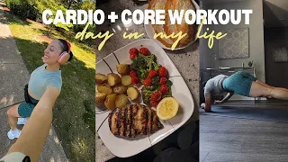 CARDIO + CORE workout 🎧 habits for acne free skin, a quick healthy dinner & nightly skincare routine