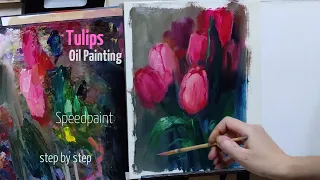 How I Paint Pink Tulips. Timeplase. Step by Step. Oil Painting.