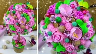 DIY Beautiful pink-green flower topiary