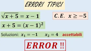 Errori tipici sulle equazioni irrazionali