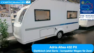 Caravan-Salon 2022: Adria Altea 432 PX -Modell 2023 I Glattblech jetzt Serie - kompakter Wagen für 2