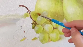 Paint Still Life of Pears and Grapes in oil