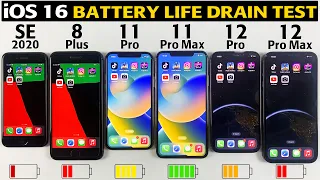 iOS 16 Battery Life DRAIN Test 🔋- SE 2020 vs 8 Plus vs 11 Pro vs 11 Pro Max vs 12 Pro vs 12 Pro Max