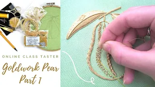 Goldwork Pear Online Class Series: Part 1 Taster// Learn Gold Metalwork Embroidery with LES #shorts