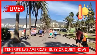 🔴LIVE: BUSY or QUIET? in Playa De Las Americas Tenerife! HOT Beachfront Walk! Canary Islands ☀️