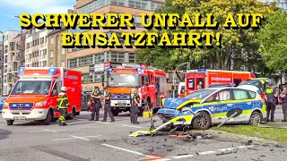 +++ SCHWERER UNFALL AUF EINSATZFAHRT +++ BUNDESPOLIZEI KRACHT IN AUTO | FEUERWEHR HAMBURG