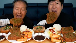 돈마호크를 직접 튀겨 만든 돈마호크 돈가스 먹방! (Pork Tomahawk Cutlet) 요리&먹방!! - Mukbang eating show