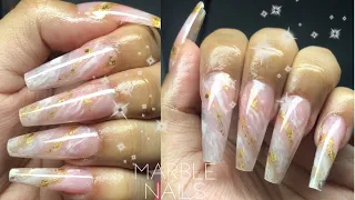 HOW TO: DIY MARBLE NAILS USING POLYGEL & NAIL POLISH WITH FULL COVER NAIL TIPS | BEGINNERS TUTORIAL
