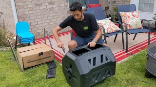 FULL ASSEMBLY TIME LAPSE: Tumbling Composter Dual Rotating Batch Compost Bin, 43 Gallon Black Door