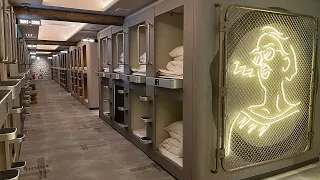 Staying at the world's first capsule hotel like a sleeper ferry - Osaka, Japan