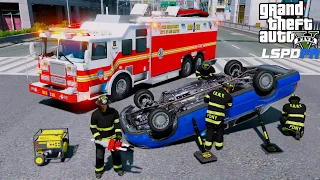 GTA 5 Firefighter Mod FDNY Rescue 1 Responding To Car Accidents In New York City