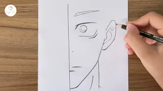 How to draw Itadori half face step by step | Easy drawings step by step | How to draw jujutsu kaisen