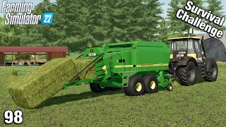 BALING HAY WITH THE NEW JOHN DEERE BALER - Survival Challenge FS22 Calm Lands Ep 98