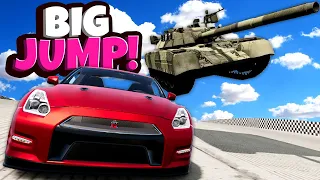 Jumping Tanks and FAST CARS on a Big Ramp in BeamNG Drive Mods!