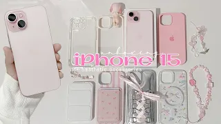 iPhone 15 (pink) unboxing & accessories 🎀☁️