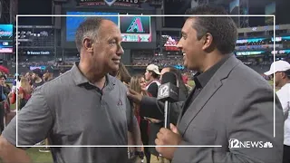 D-backs legend Luis Gonzalez reacts to Arizona sweeping the Dodgers in the NLDS