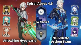 C0 Arlecchino Hypercarry & C0 Neuvillette Archon Team - NEW Spiral Abyss 4.6 Floor 12 Genshin Impact