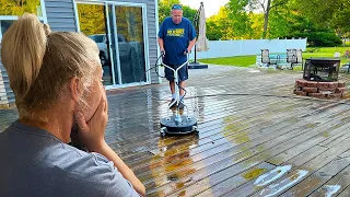 LADY SHOCKED that we POWER WASHED This Disgusting Deck and Moved the Furniture FOR FREE!