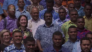 Fijian Minister for Employment officiates the closing of the Pacific Labour Scheme Workers training