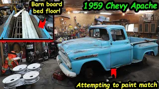 Painting our patch panels, and using barn board for the bed floor in our 59 Chevy Apache.