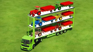 MINI TRACTOR OF COLOR ! TRANSPORT PORSCH TRACTORS WITH TRIPLE TRAILER - SOYBEAN HARVEST - FS22
