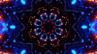 4K Animation. VJ Loop. Blue and yellow flower with black background and blue and yellow flower.