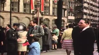 Boys in red uniforms march in the May Day Parade in East Berlin. HD Stock Footage