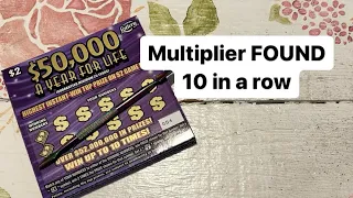 10 in a row Florida Lottery new $50,000 a year for life scratch off tickets multiplier win found