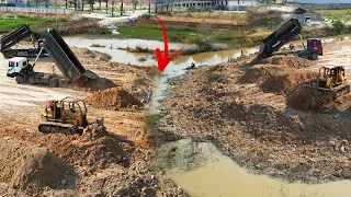 New Action Project Processing Building​​ by Komatsu dozer Push Soiled Into Water With Truck 12Wheel