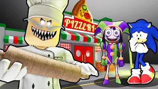 SONIC AND EVIL AMAZING DIGITAL CIRCUS POMNI VS ESCAPE PAPA PIZZA PIZZERIA IN ROBLOX