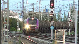 Trains in Alcázar de San Juan station. Renfe Mercancías Stadler Euro 6000. 269 Raxell Rail. 4K