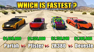 GTA 5 ONLINE : Pariaha Vs Pfister Vs ZR380 Vs Deveste eight (Which is fastest?)