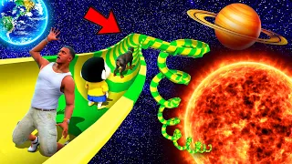 SHINCHAN AND FRANKLIN TRIED THE CARZY WATER SLIDE FROM SPACE TO SUN CHALLENGE GTA 5