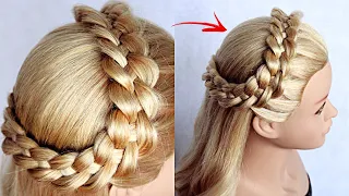 Half Up Crown Braid Hair Tutorial | Summer Hairstyles 2020 | 4 (four) strand diamond halo headband