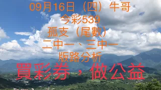 今彩539｜牛哥539｜2021年09月16日（四）今彩539孤支（尾數）、二中一、三中一版路分析（🎉恭喜上期尾數版路：2尾、9尾順利開出🎉）