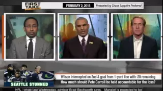 ESPN First Take   Russell Wilson 2nd And Goal Interception & Pete Carroll threw away Super Bowl