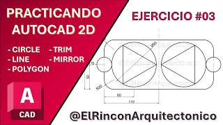 AutoCAD 2D Básico - Ejercicio 03 #autocad #tutorial #cad CIRCLE | TRIM | LINE | MIRROR | POLYGON