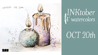 Inktober for beginners - ink ft. watercolors - candles