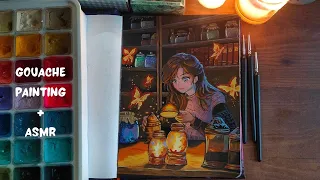 🦋Jelly Gouache magical night painting  | Anime girl painting | cozy ASMR painting video