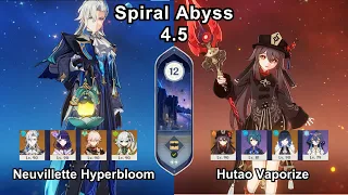 C0 Neuvillette Hyperbloom & C0 Hutao Vaporize l Spiral Abyss 4.5 l Floor 12 9 Star l Genshin Impact