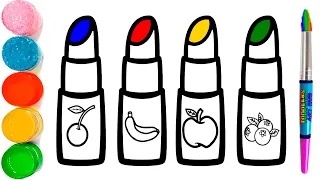 How to draw lipstick for children, toddlers | Fruits lipstick drawing easy | Makeup drawing easy