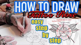 HOW TO DRAW A ROSE TATTOO step by step