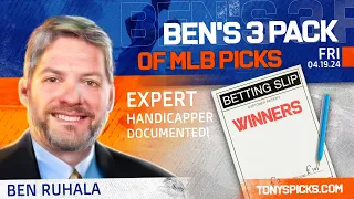 3 FREE MLB Picks and Predictions on MLB Betting Tips by Ben Ruhala, Friday 4/19/2024