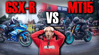 Yamaha MT15 🆚 Suzuki Gsx-r 150 🛑 Fullgass Drag Race Cuarto de milla