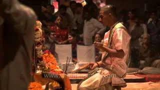 Ganga Aarti with incense at Varanasi ghats