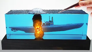 U-Boat Underwater Explosion /Diorama/ Epoxy Resin art