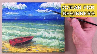 Your First Seascape Painting With Boat, Oil Underpainting Technique | Detailed Tutorial, Art Therapy